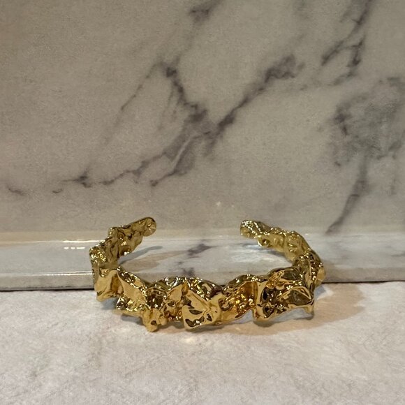 Emery 24K Plated Gold Textered Cuff Bracelet - Picture 5 of 11